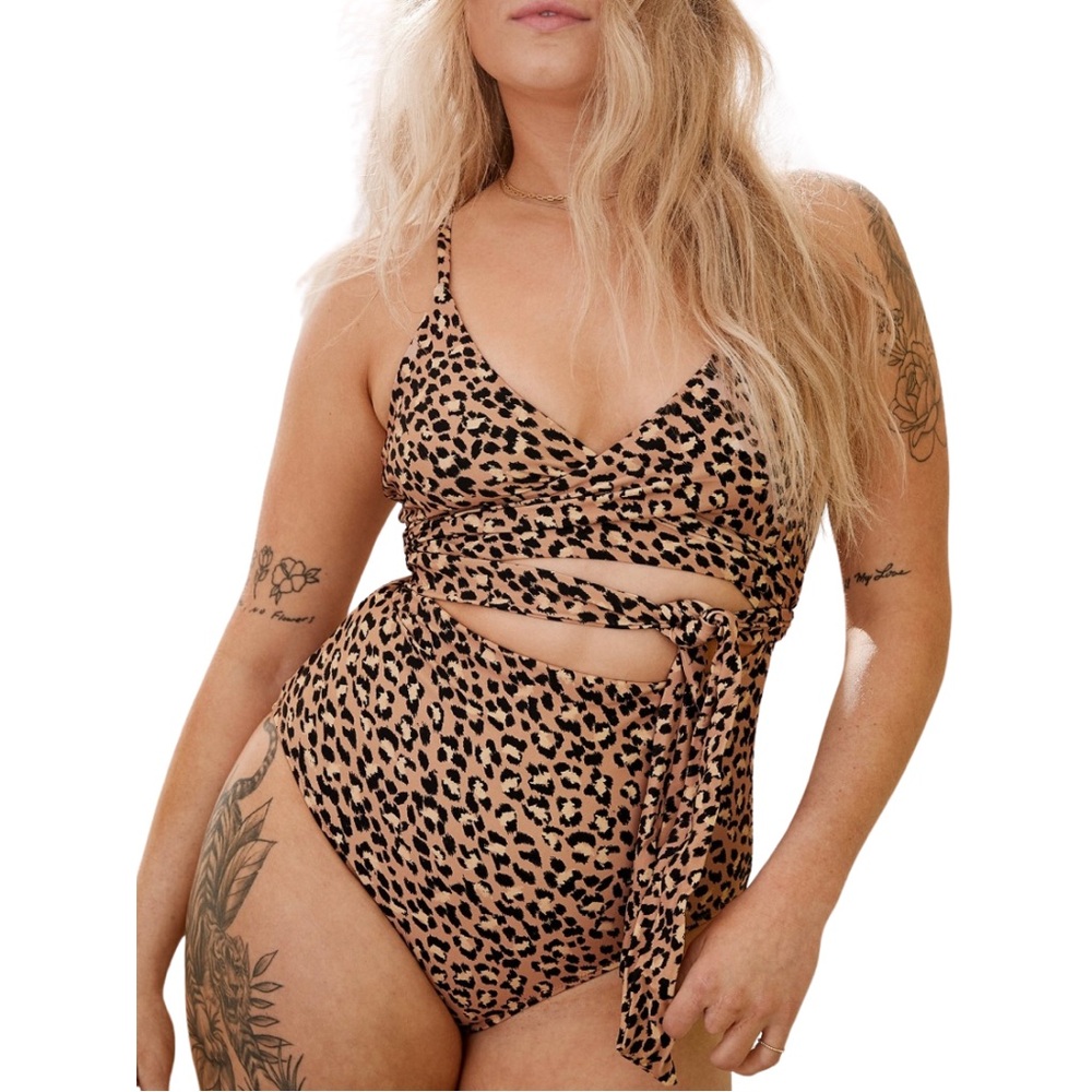Aerie Leopard Full Coverage One Piece Swimsuit (wrap style) XL long